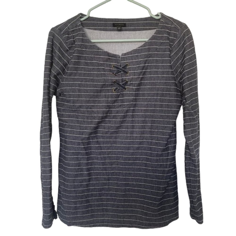 Talbots Striped Grey Longsleeve Shirt Blouse Womens Size Medium
